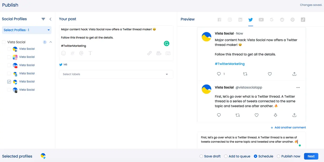 Twitter Thread Maker on Vista Social