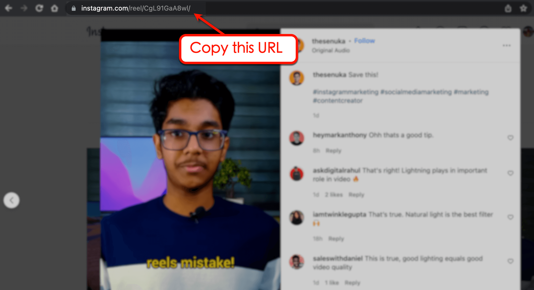 Screenshot of copying IG URL