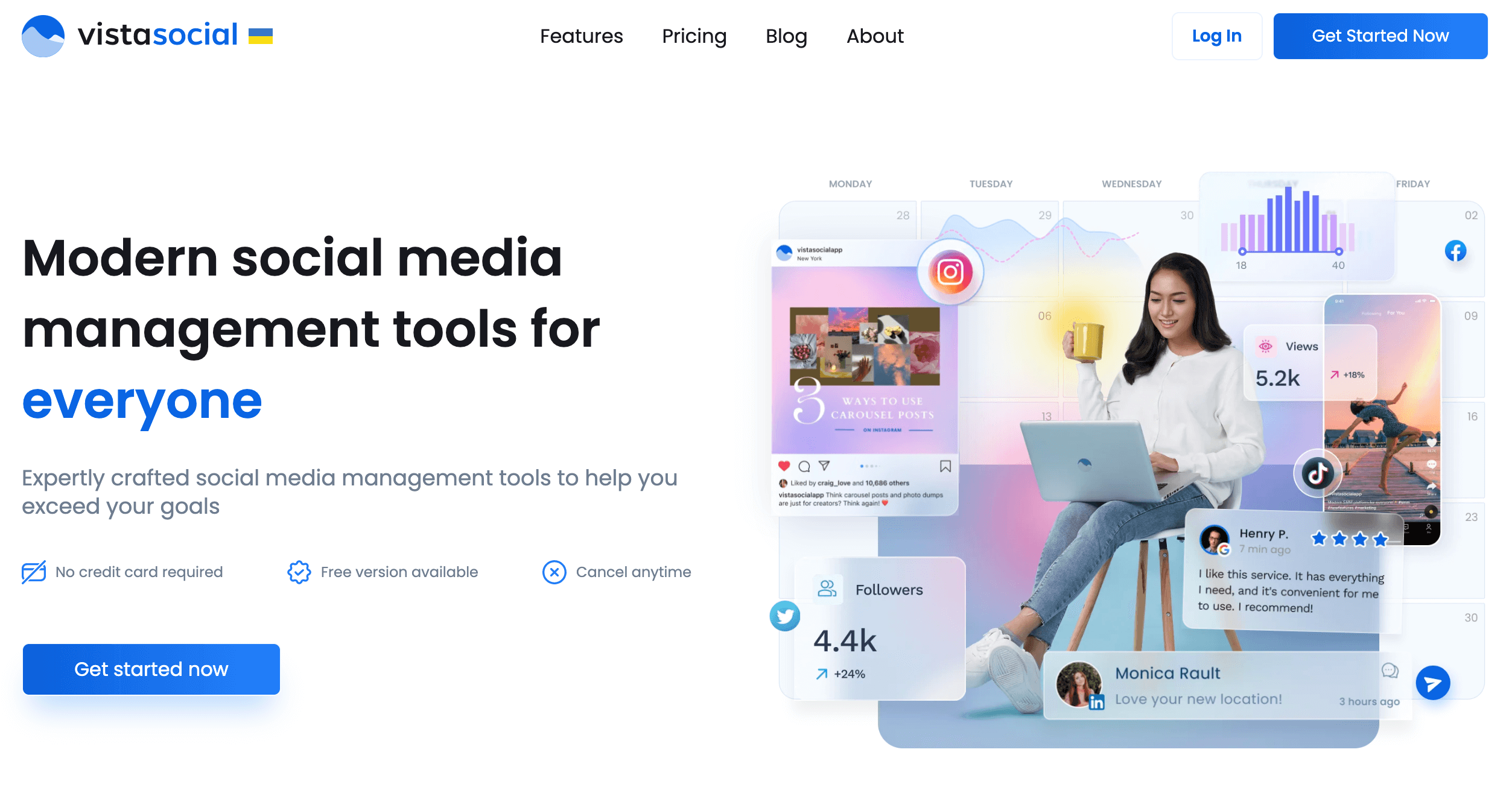 Screenshot of Vista Social's homepage