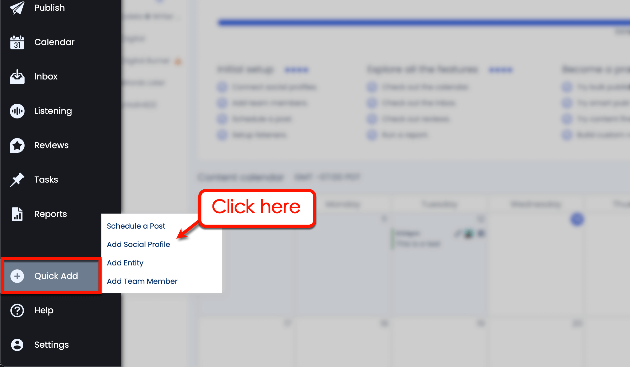 Screenshot of Vista Social's Add Social Profile option