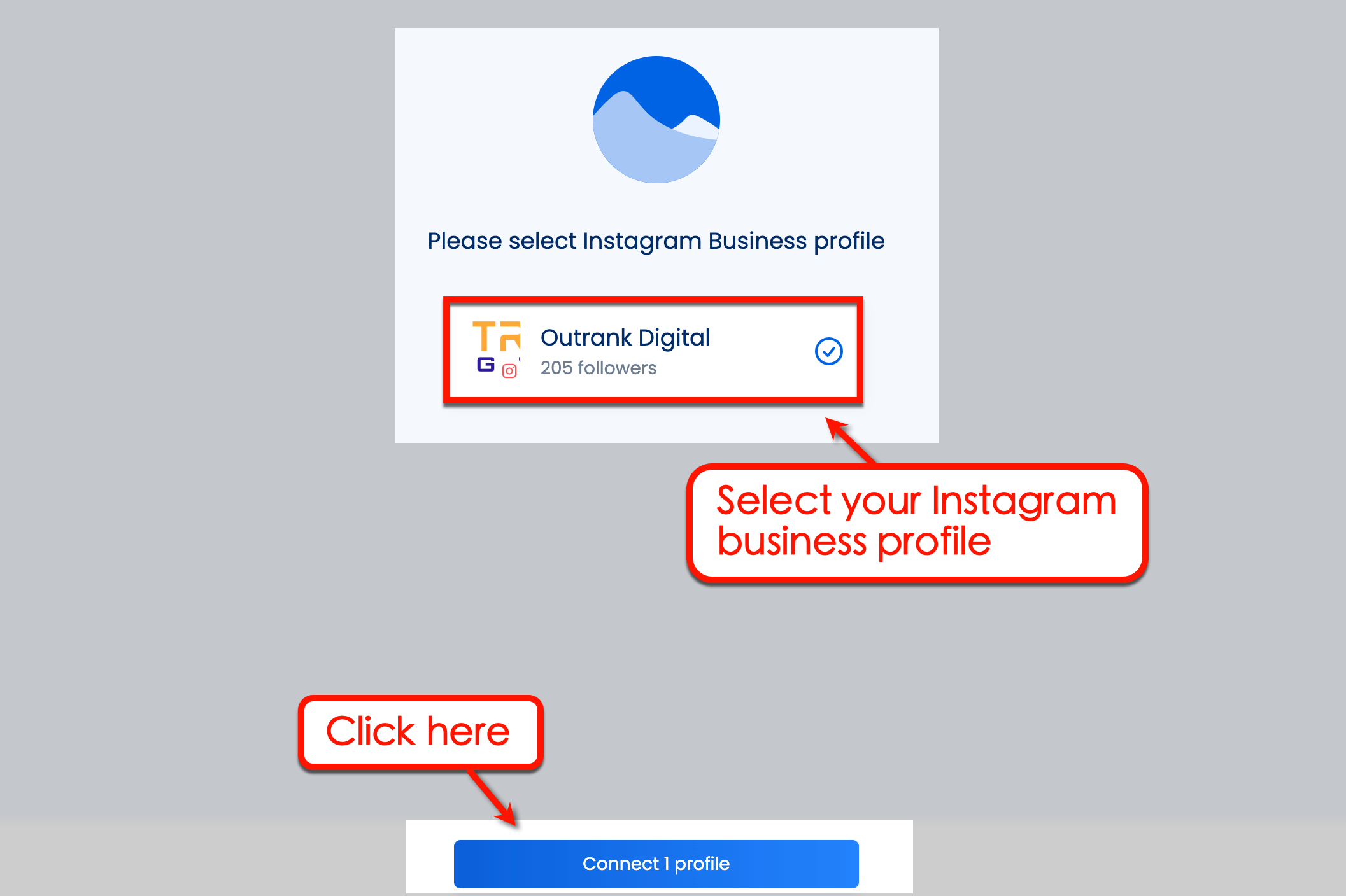 Screenshot of Vista Social's Select Instagram Business Profile option