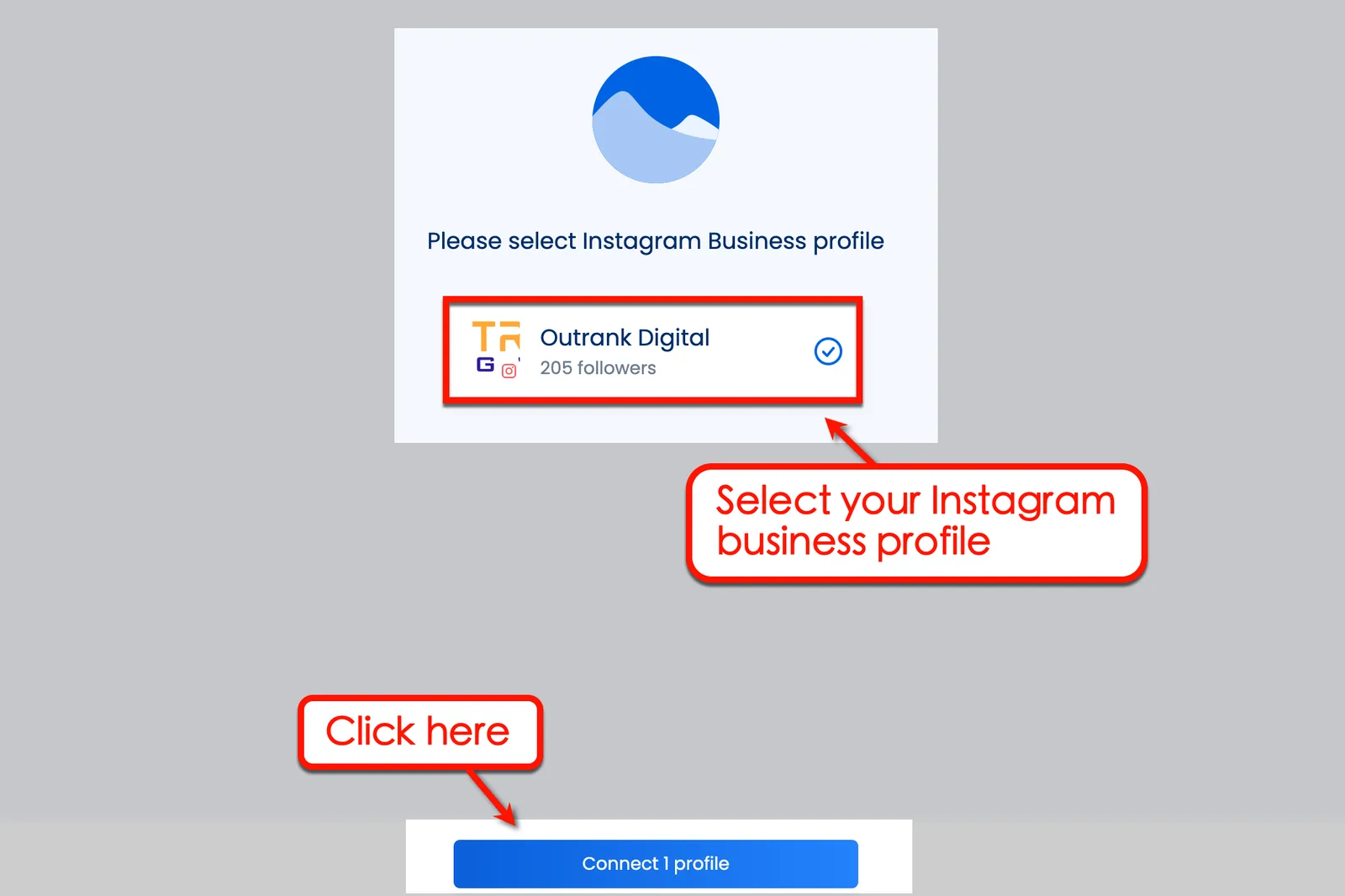 Screenshot of Vista Social's Select Instagram Business Profile option