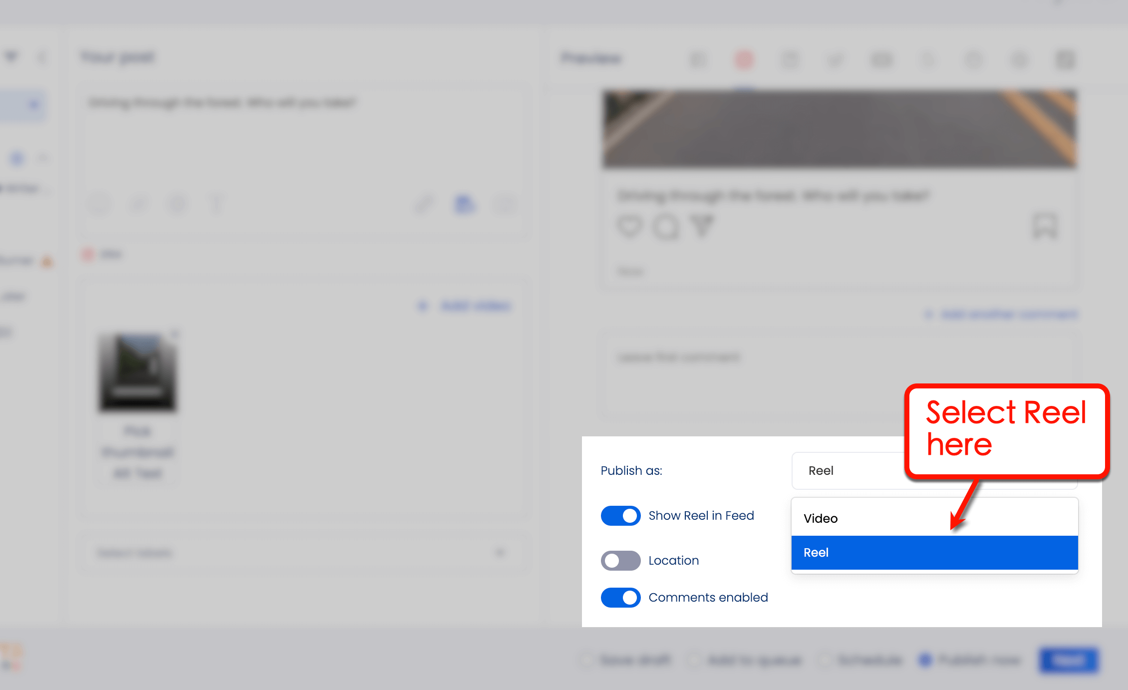 Screenshot of Vista Social's adding Reel option