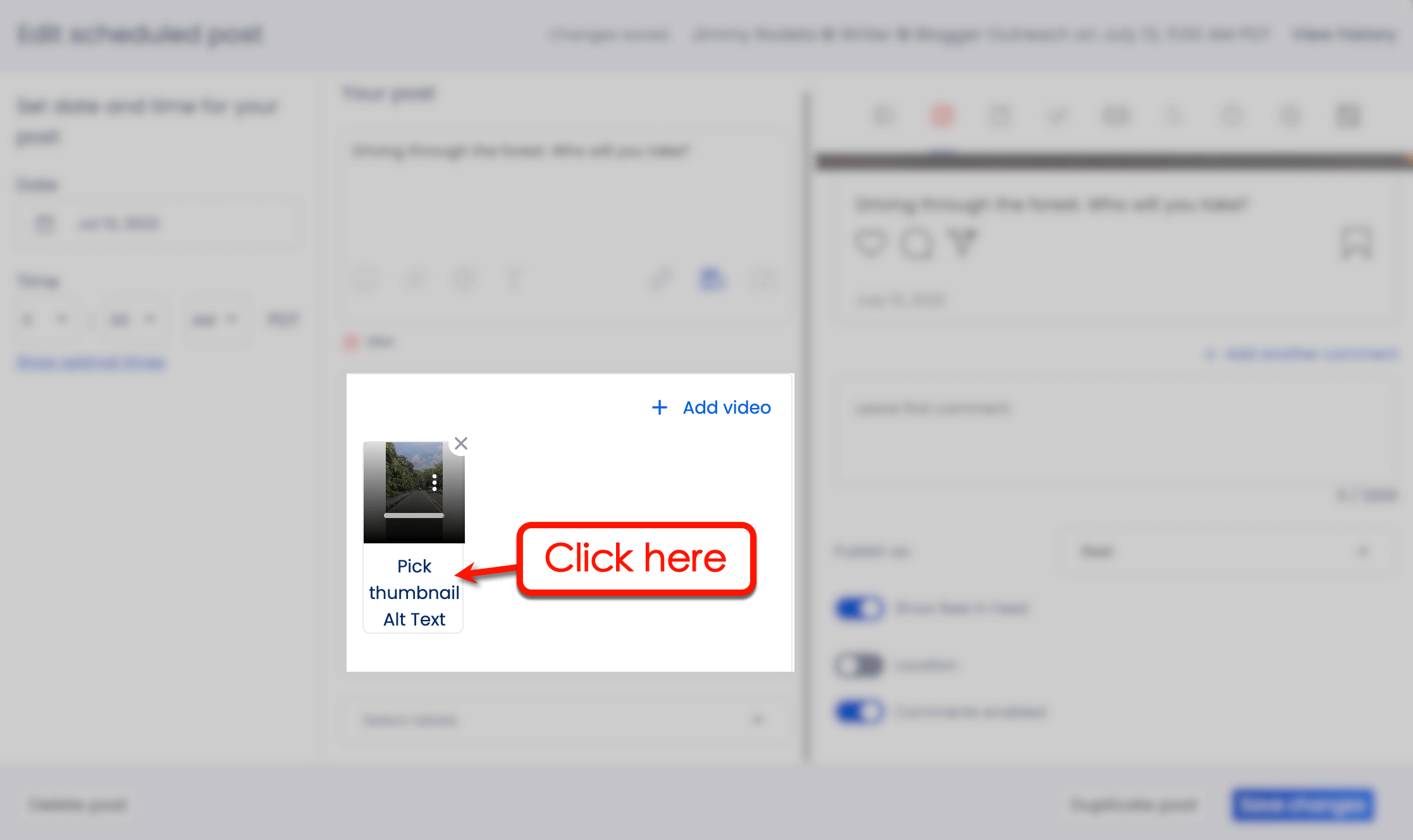 Screenshot of Vista Social's Pick a thumbnail or cover image