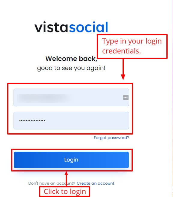Screenshot of Vista Social's login page