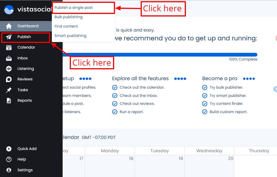 Screenshot of Vista Social's publishing tool