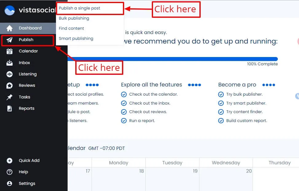 Screenshot of Vista Social's publishing tool