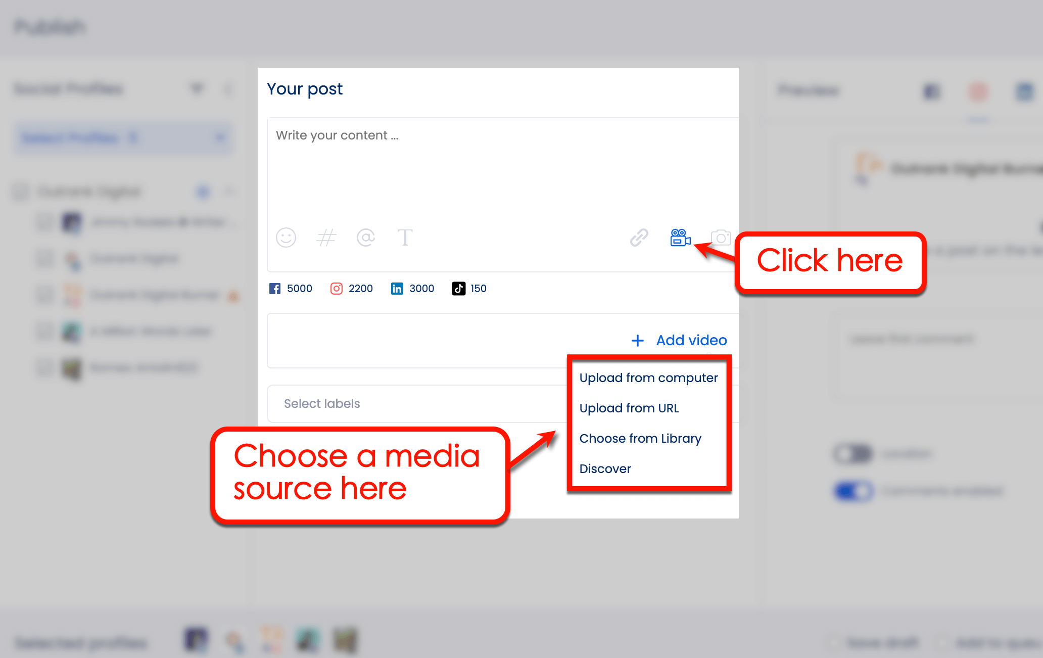 Screenshot of Vista Social's Add Video option