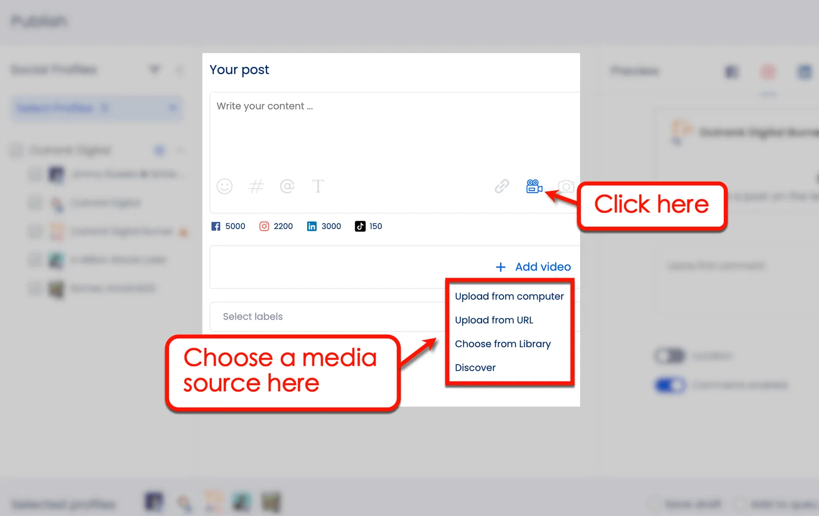 Screenshot of Vista Social's Add Video option