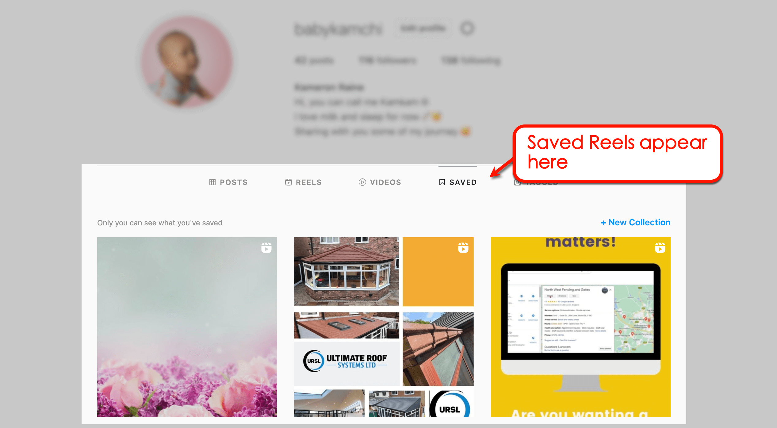 Instagram Reels vs Story, Screenshot of IG saved reels