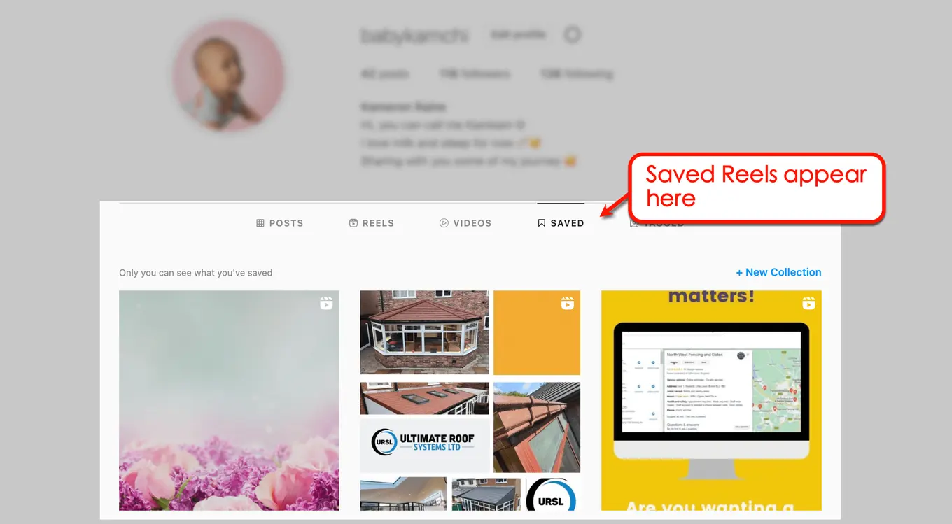 Instagram Reels vs Story, Screenshot of IG saved reels