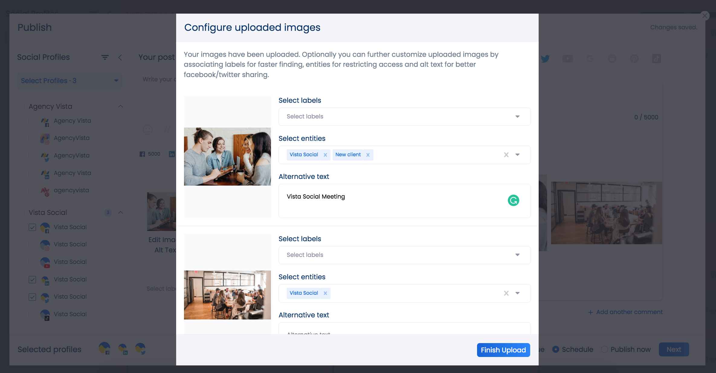 Image editing options in Vista Social