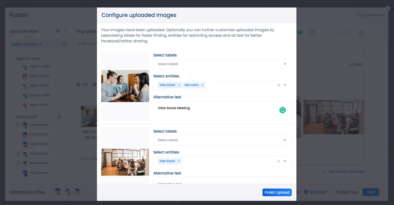 Image editing options in Vista Social