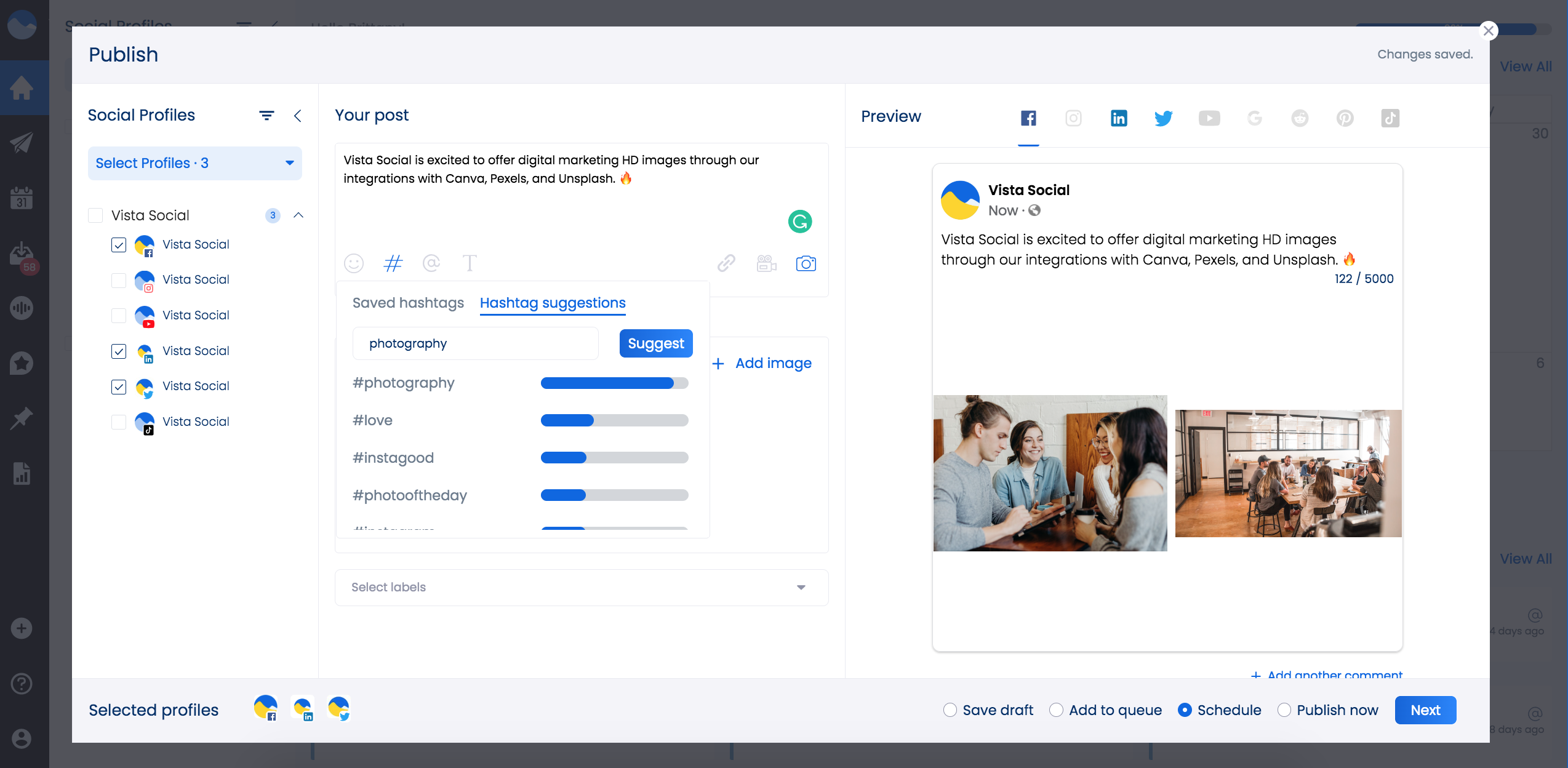 Hashtag Suggestion feature in Vista Social