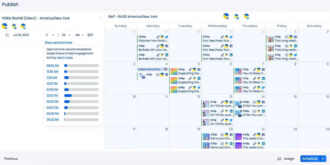 Optimal Time feature in Vista Social