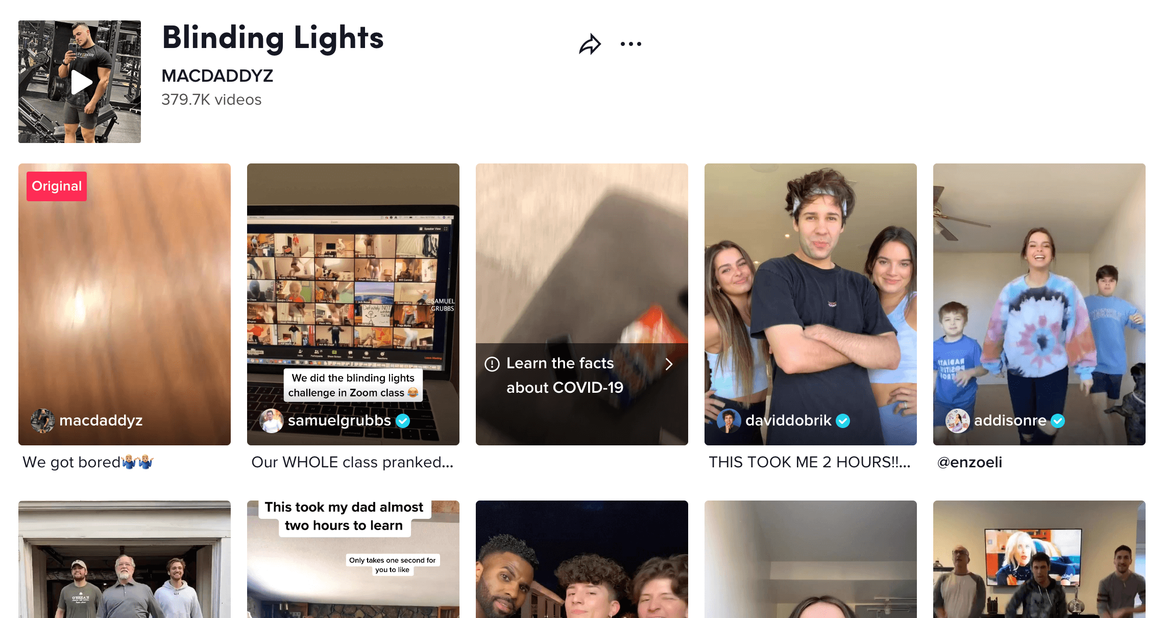 Screenshot of TikTok Challenge Ideas - #blindinglightschallenge