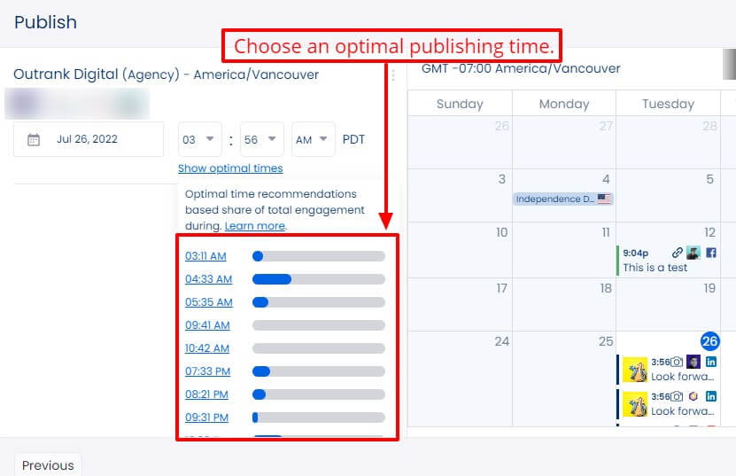 Screenshot of Vista Social's time option