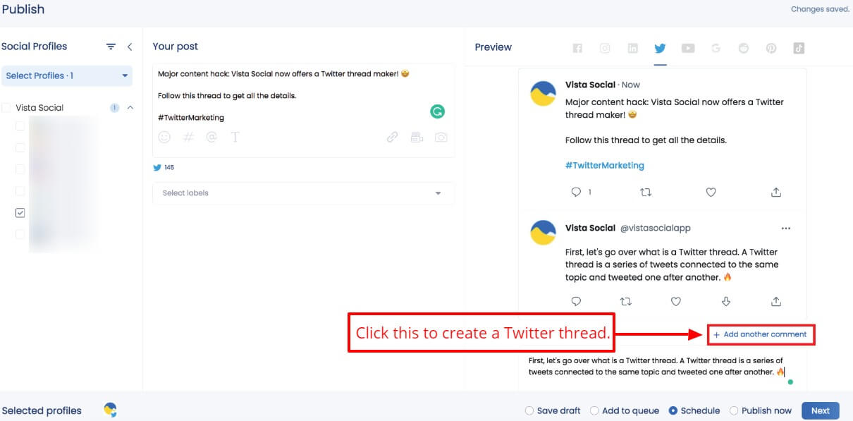 Screenshot of Vista Social's Twitter thread