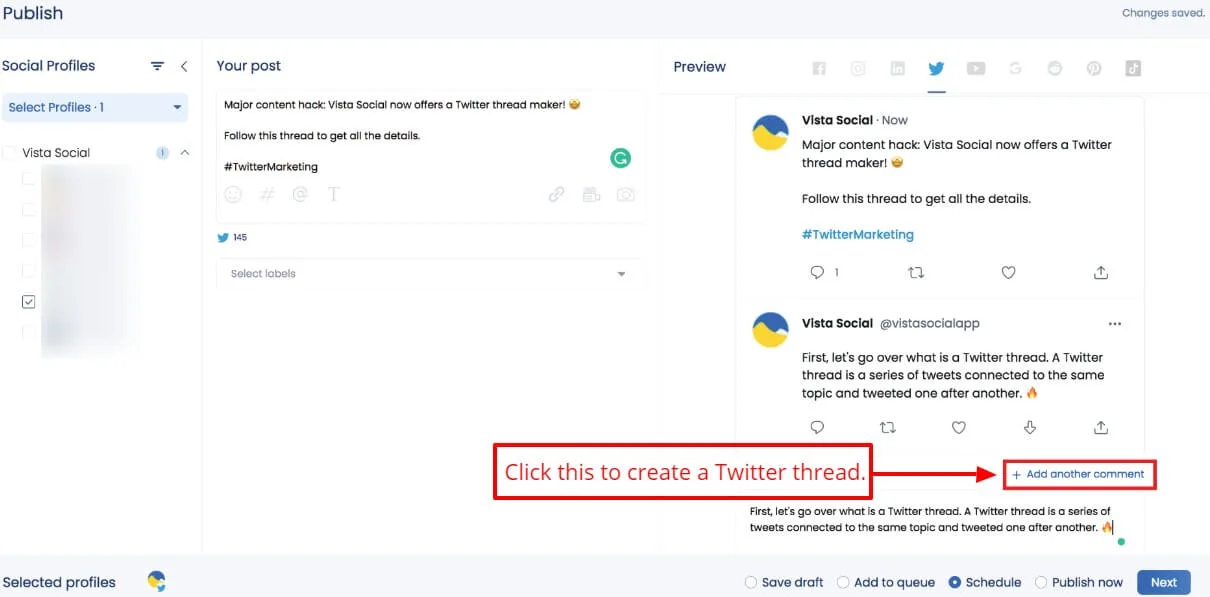 Screenshot of Vista Social's Twitter thread