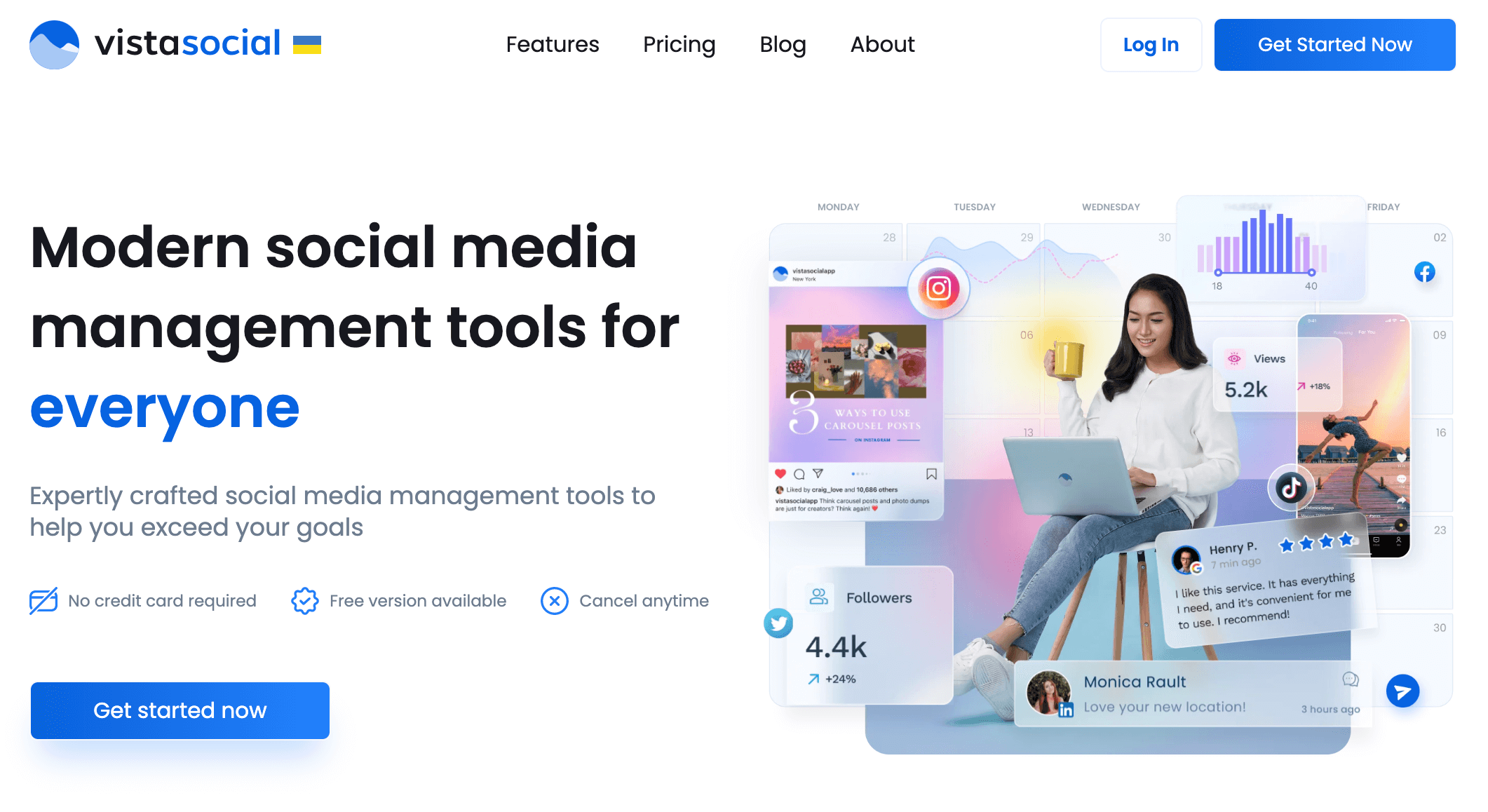 Screenshot of Vista Social's homepage