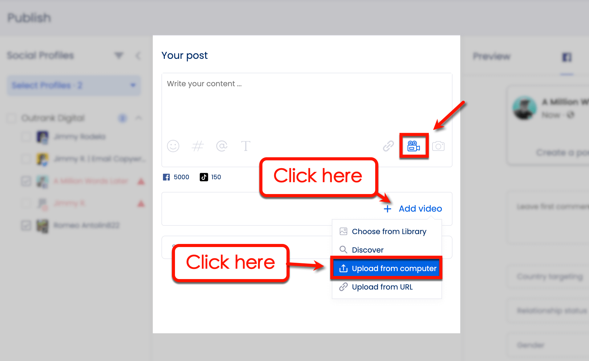 Screenshot how to Import your video into Vista Social