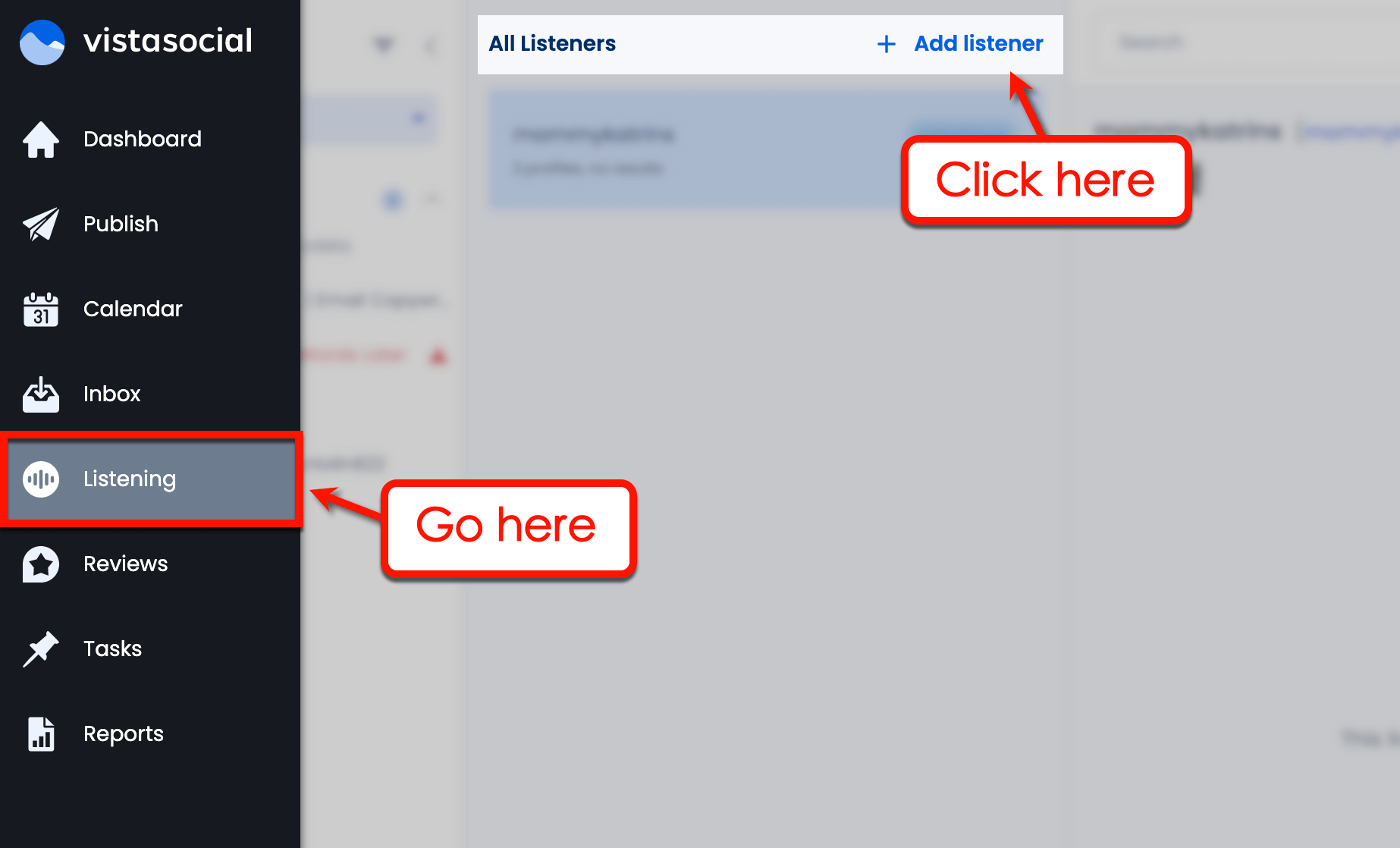 Screenshot of Vista Social's listening tool