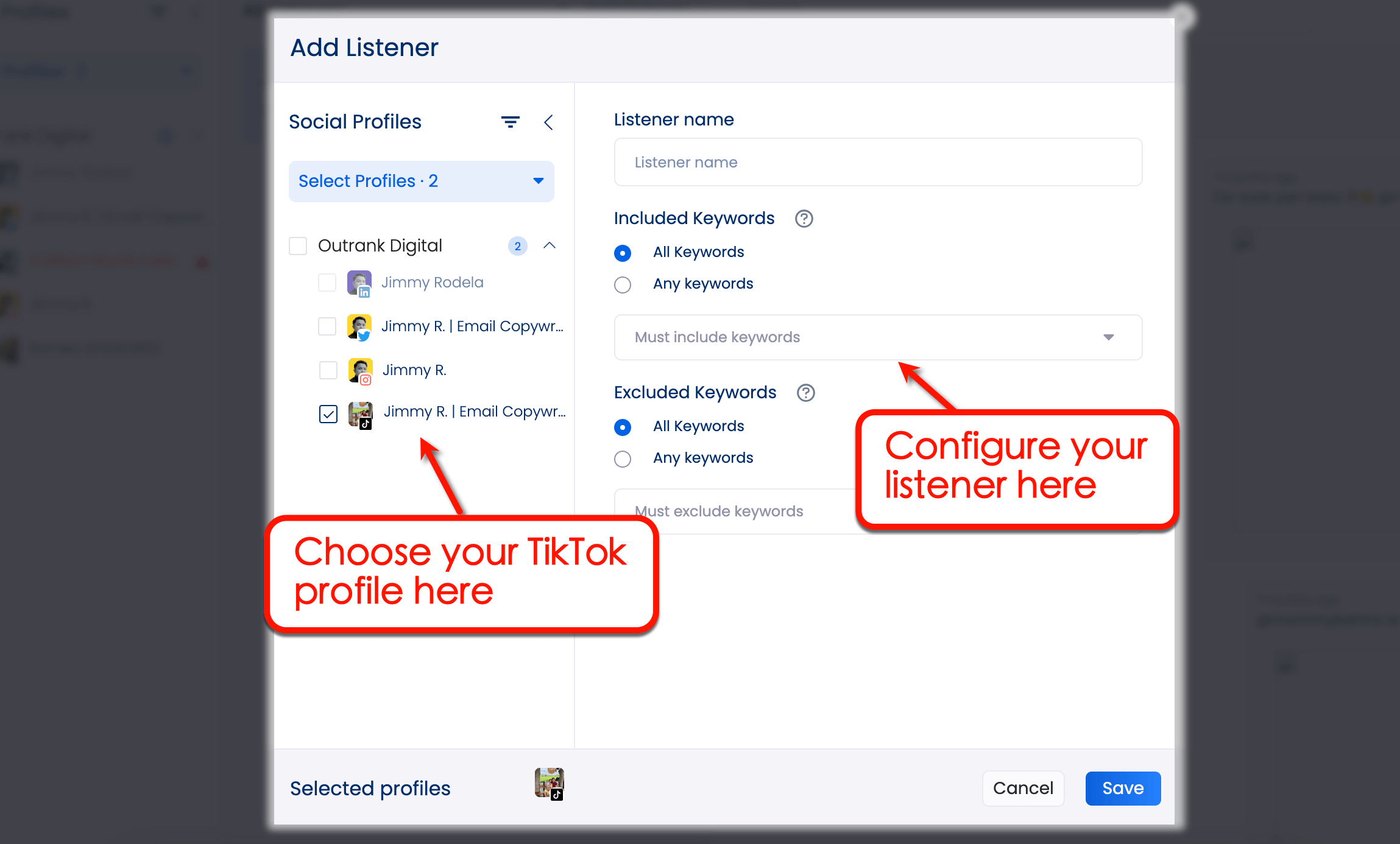 Screenshot of Vista Social's listening tool