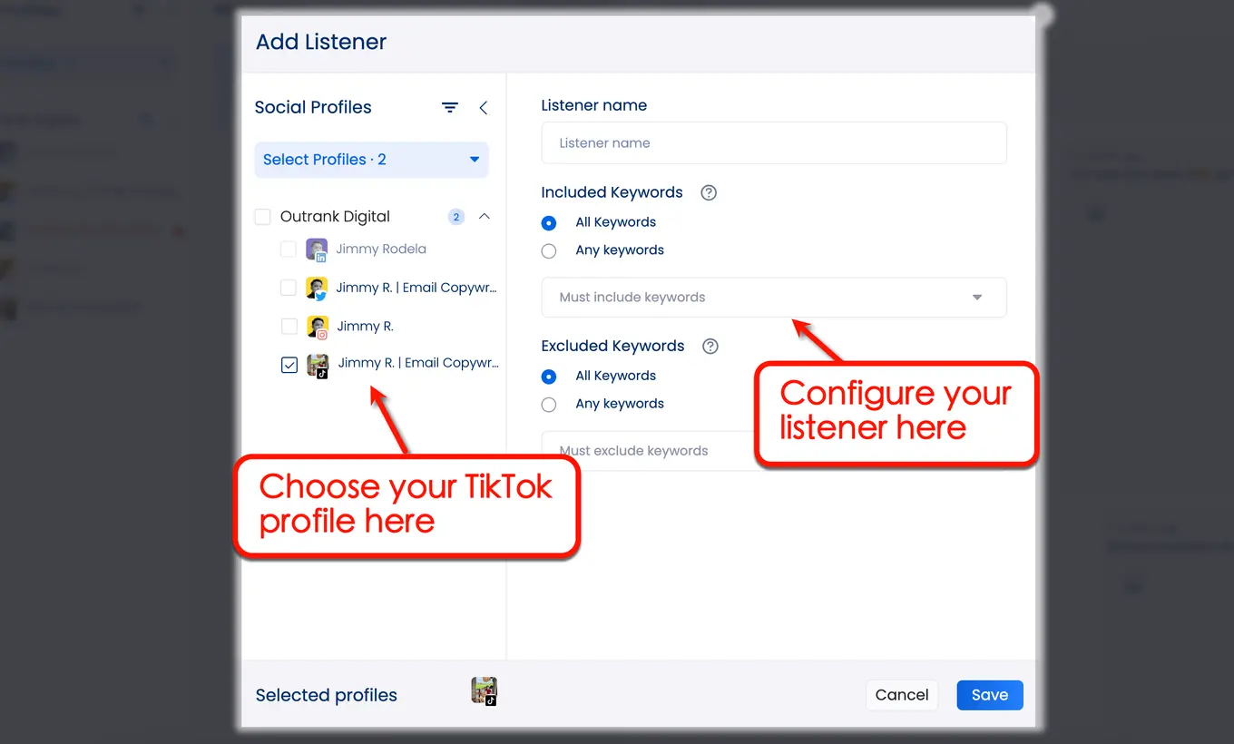 Screenshot of Vista Social's listening tool