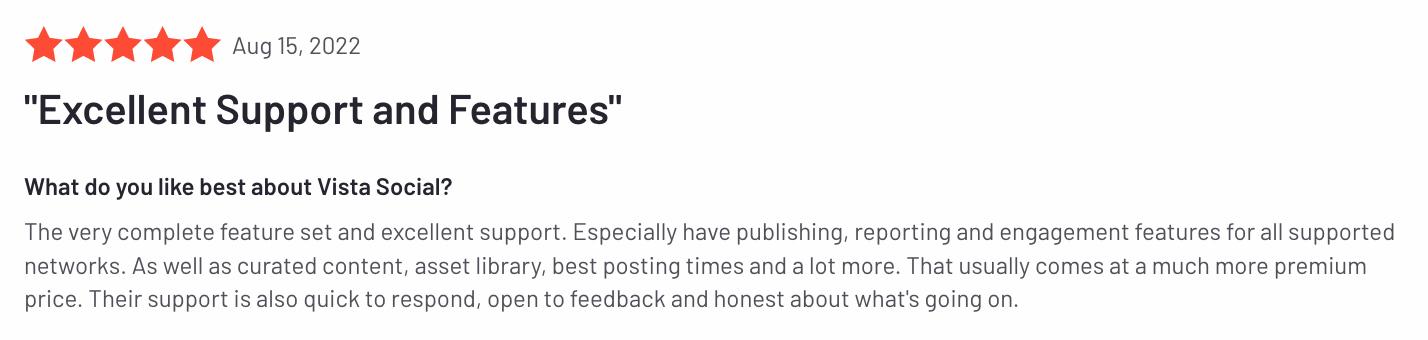 G2's Summer 2022 Awards | Real Customer Review | Vista Social Social Network Integrations