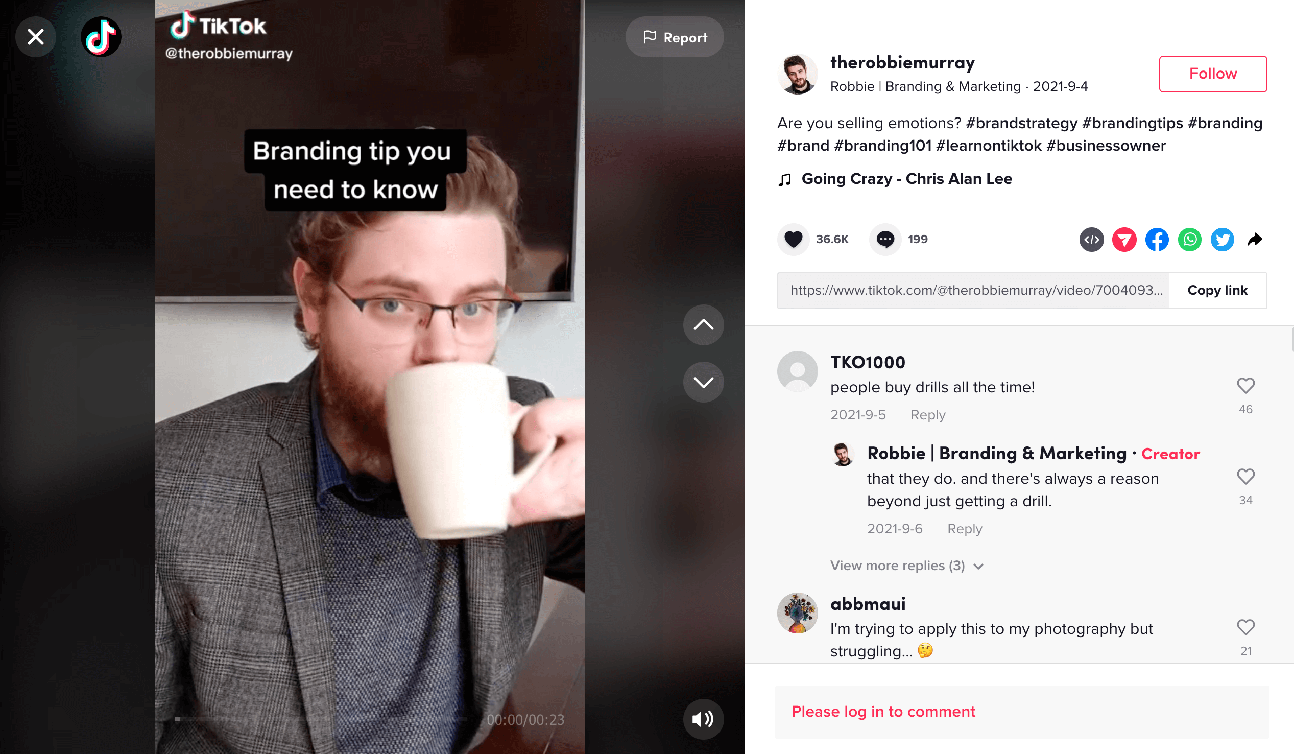 Screenshot of sample TikTok trending videos - Branding tip you need to know - @therobbiemurray