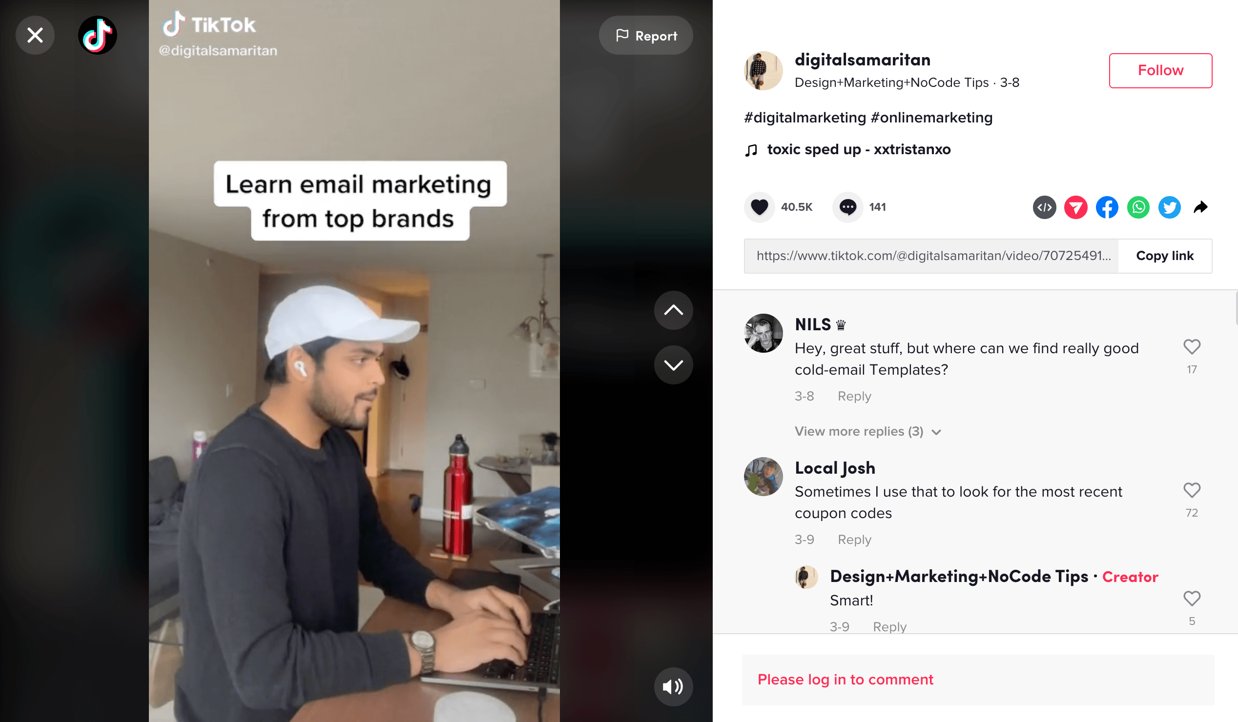 Screenshot of sample TikTok trending videos - Learn email marketing from top brands - @digitalsamaritan