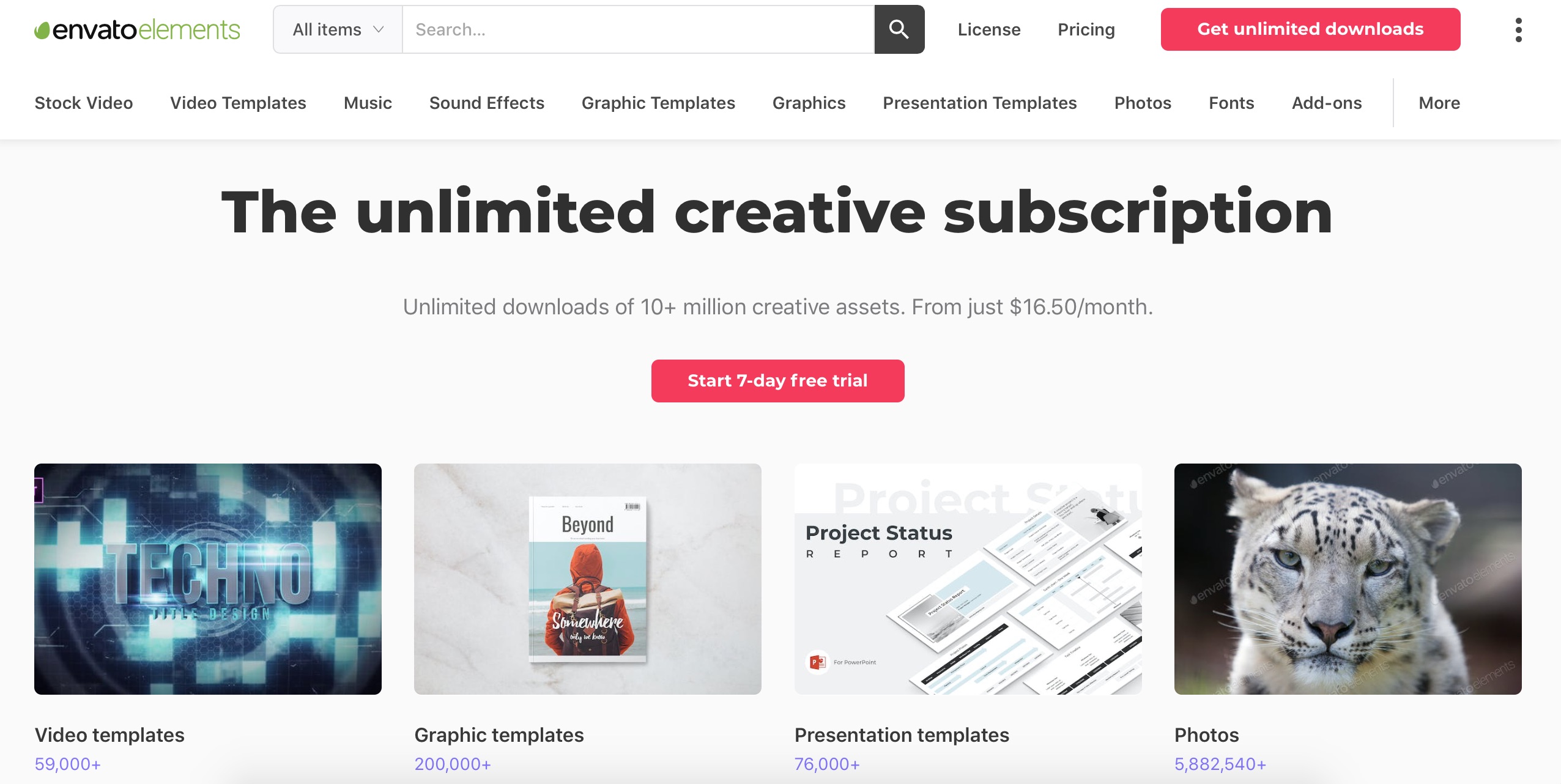 Screenshot of Envato Element's home page