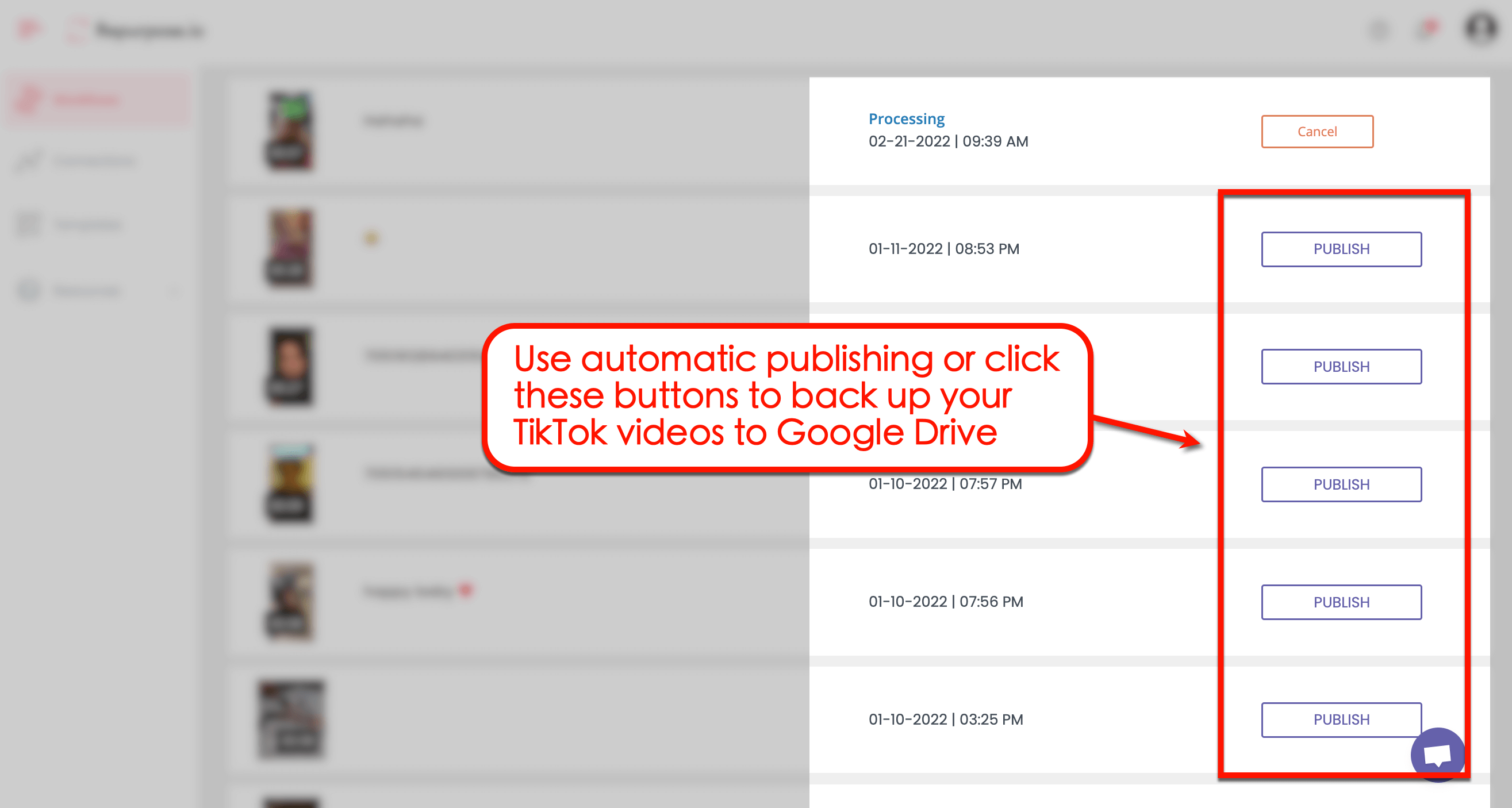 Click buttons to backup