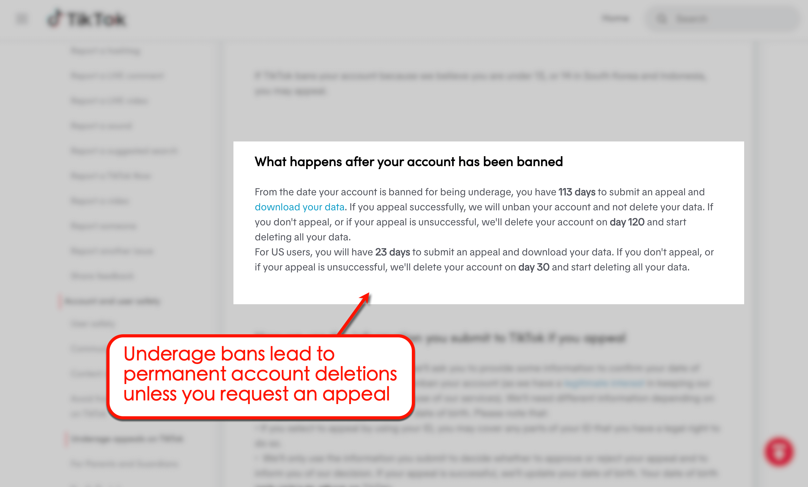 การห้ามไม่บรรลุนิติภาวะใน Tiktok