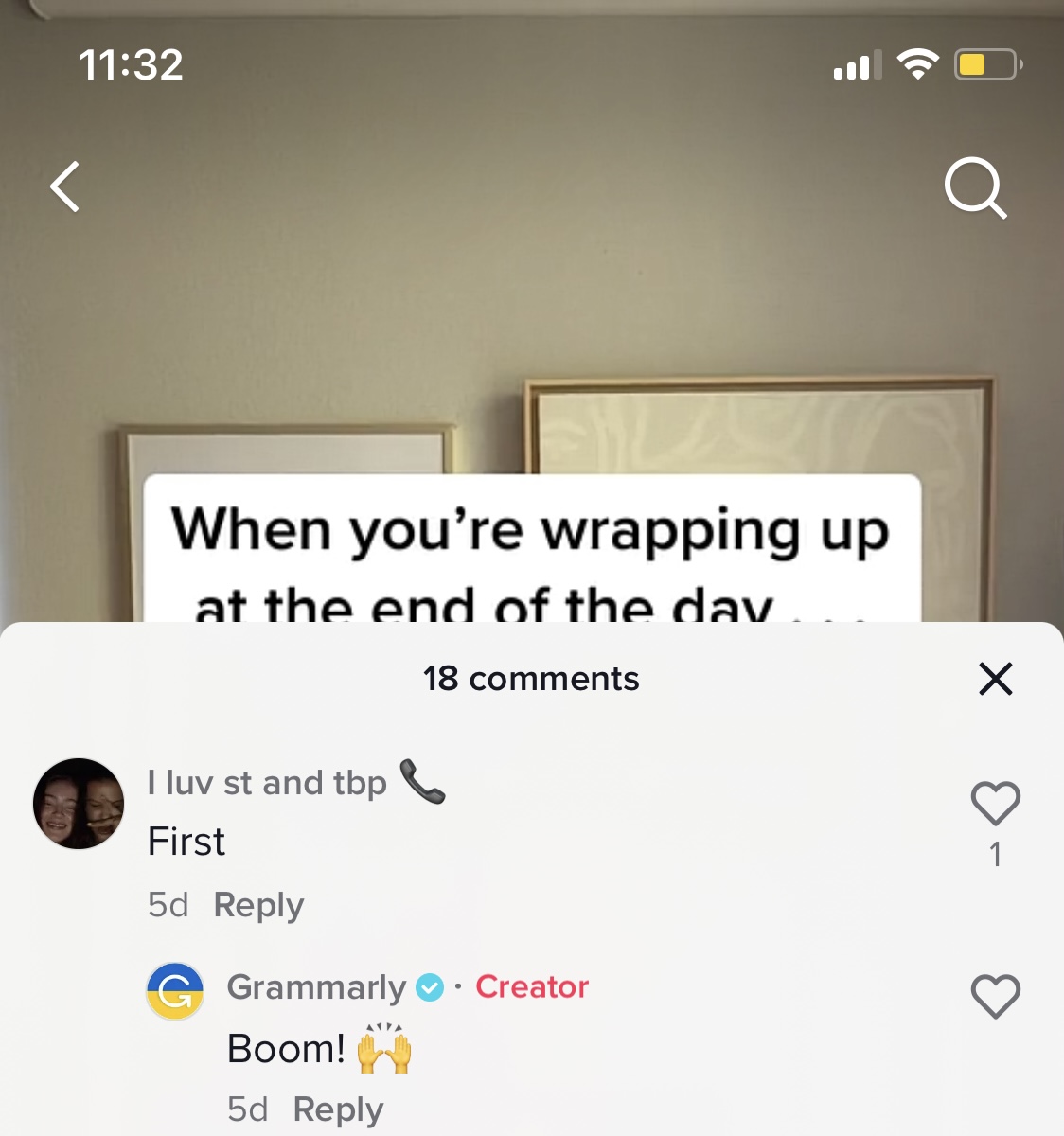 First comment on Grammarly TikTok post | Vista Social
