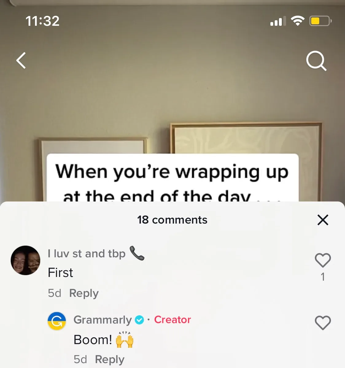 First comment on Grammarly TikTok post | Vista Social