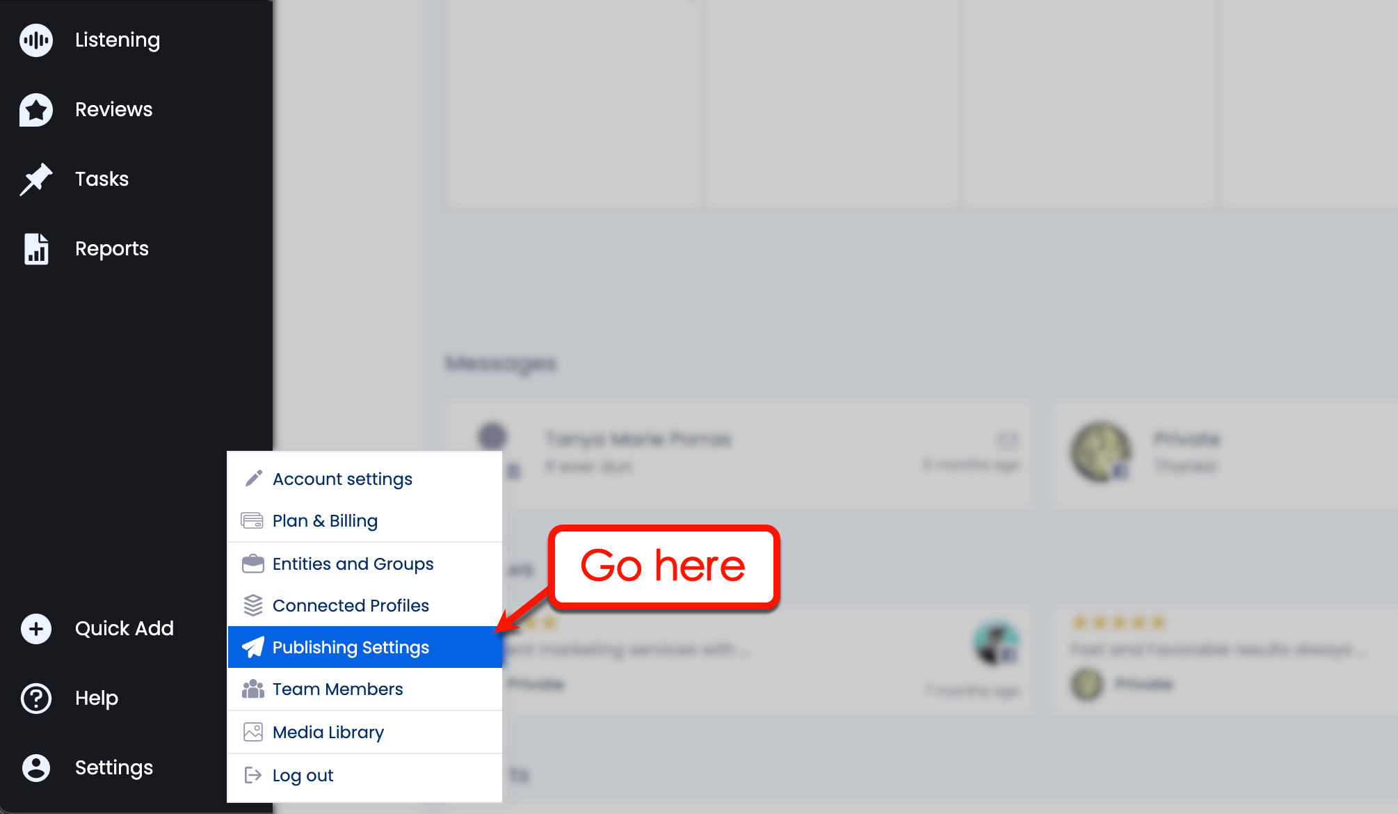 Vista Social publishing settings