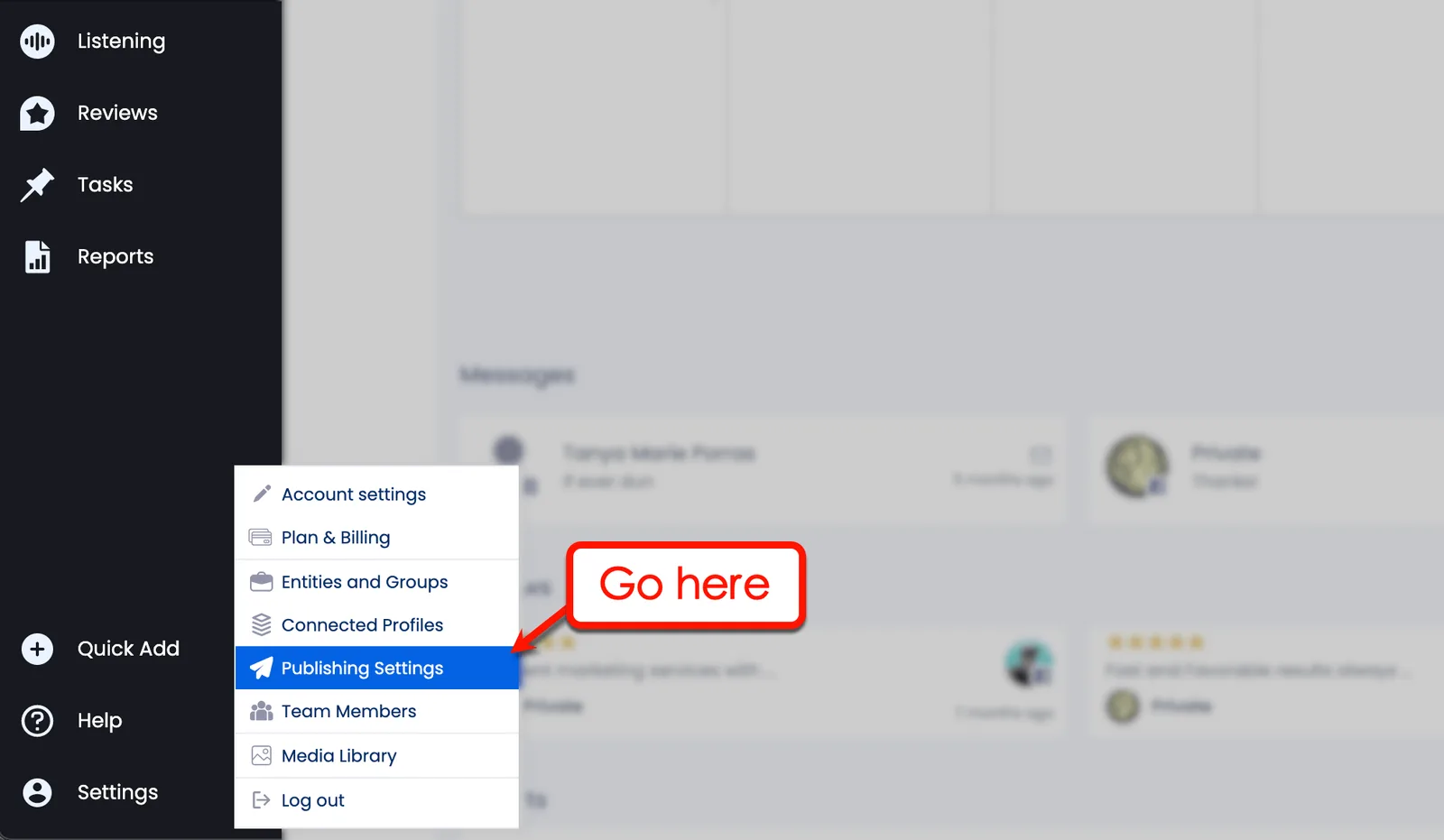 Vista Social publishing settings