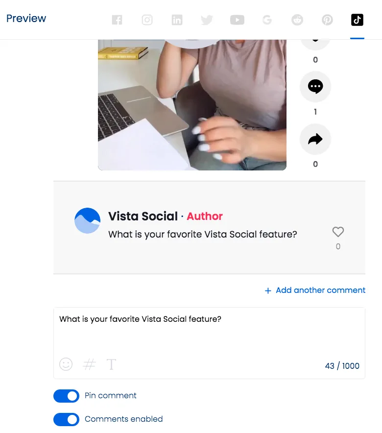Pin TikTok Comments | Vista Social