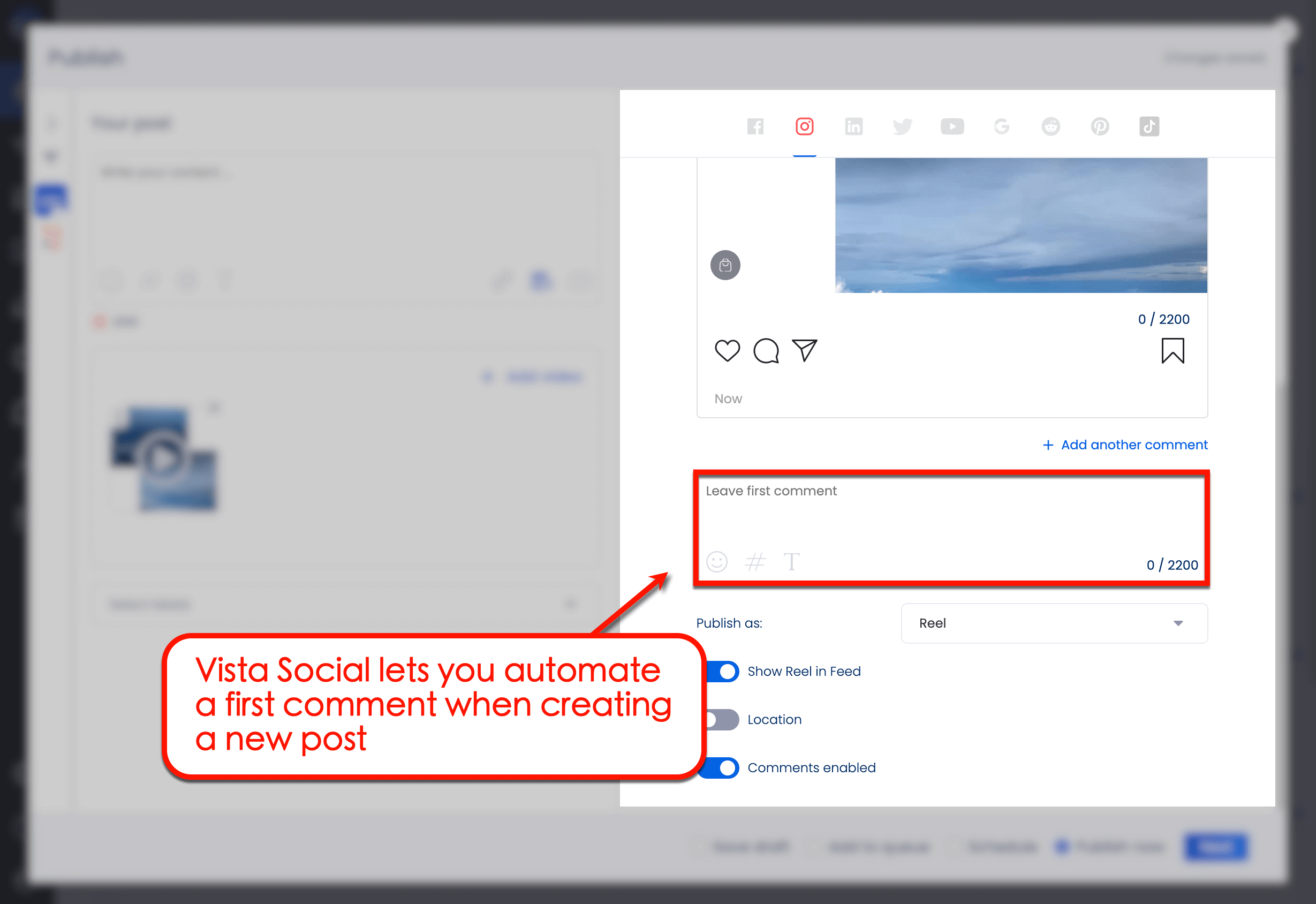 Vista Social's automate first comment