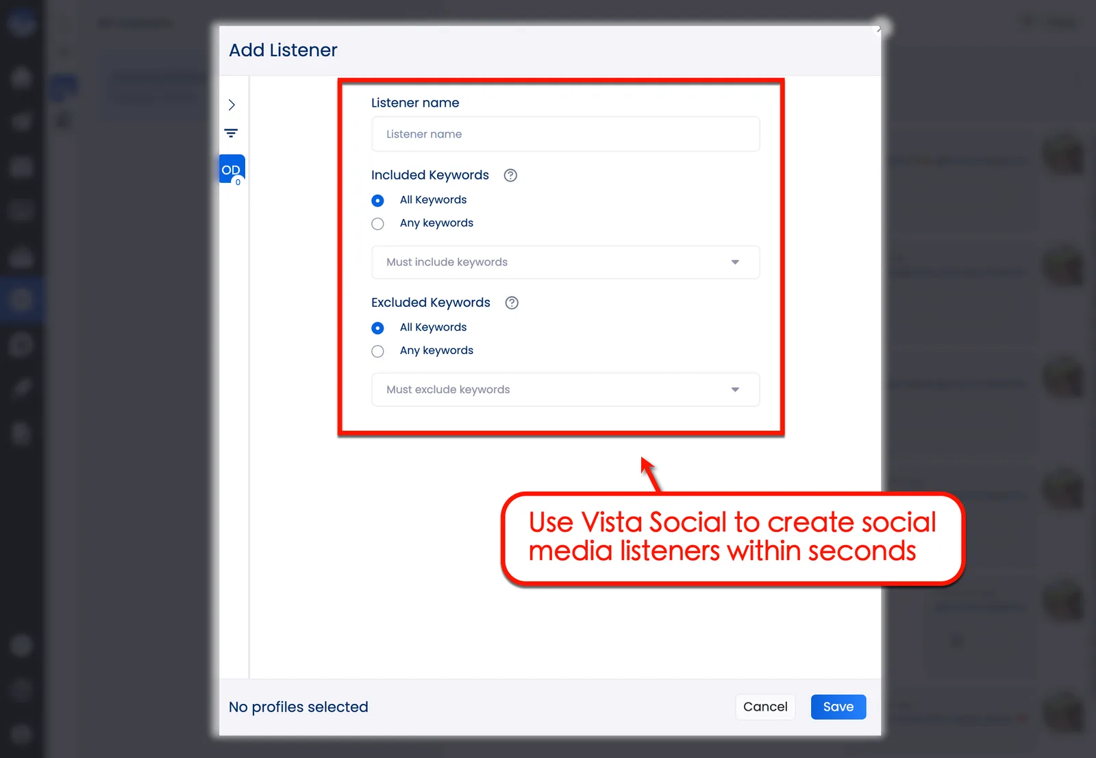 Vista Social's media listener