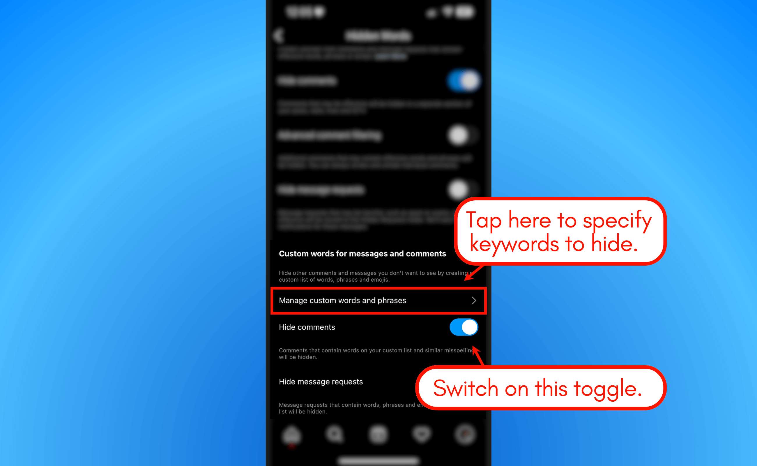 Manage custom words and phrases.