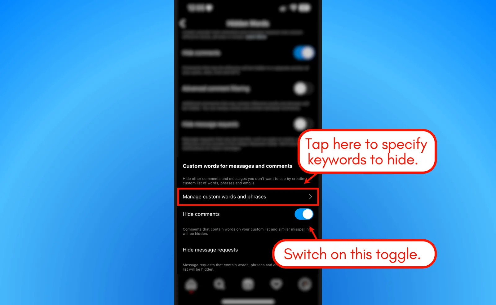 Manage custom words and phrases.