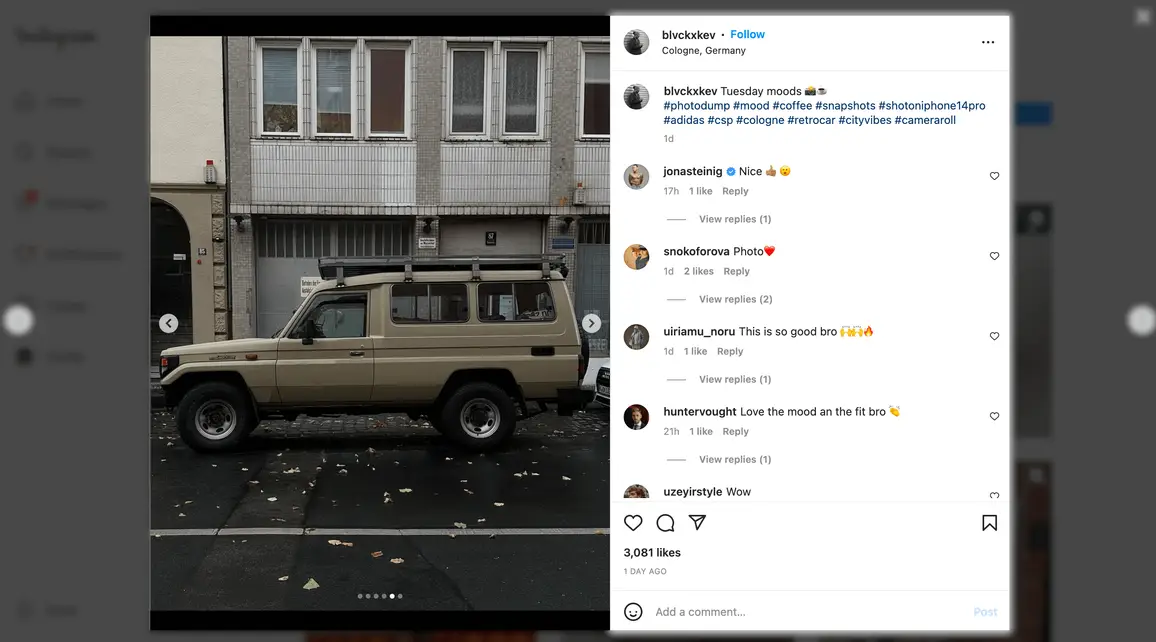 Photodump example from Instagram user and digital creator Kevin Schertl