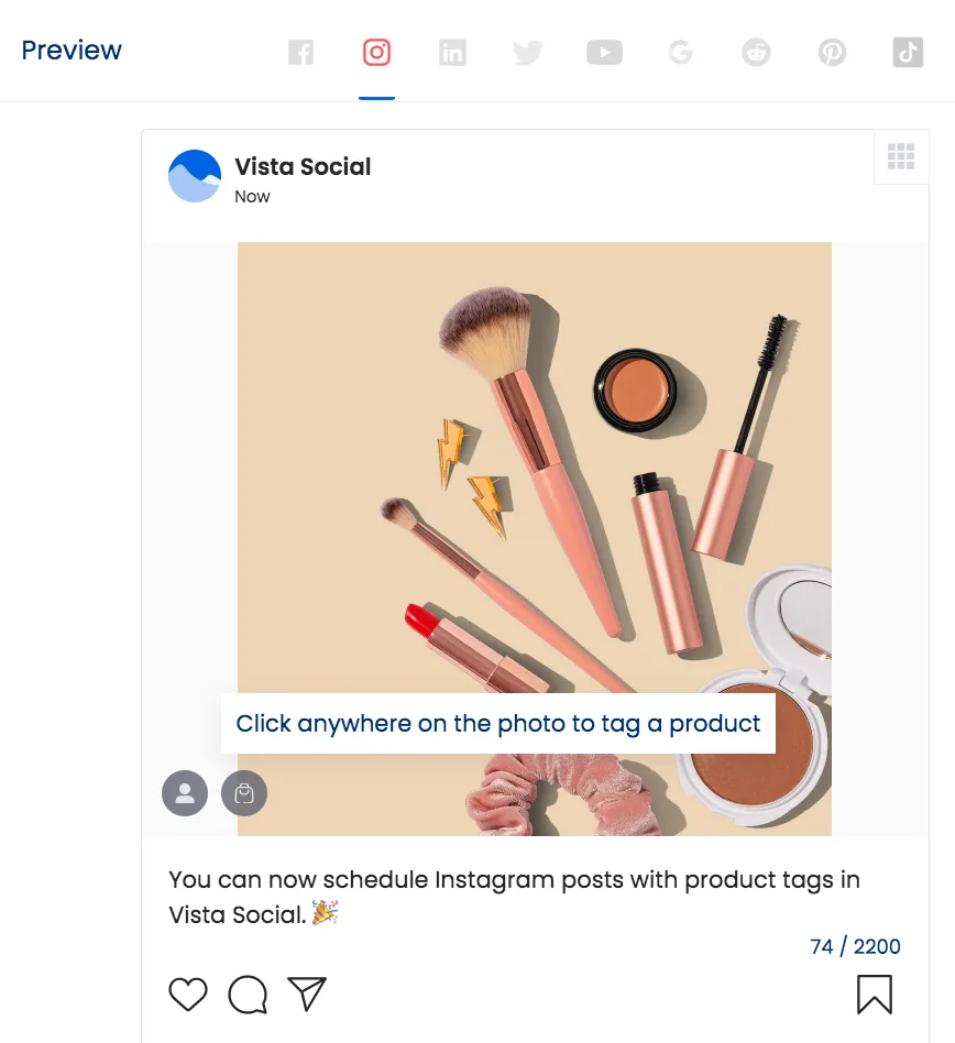 Schedule Instagram posts with product tags in Vista Social