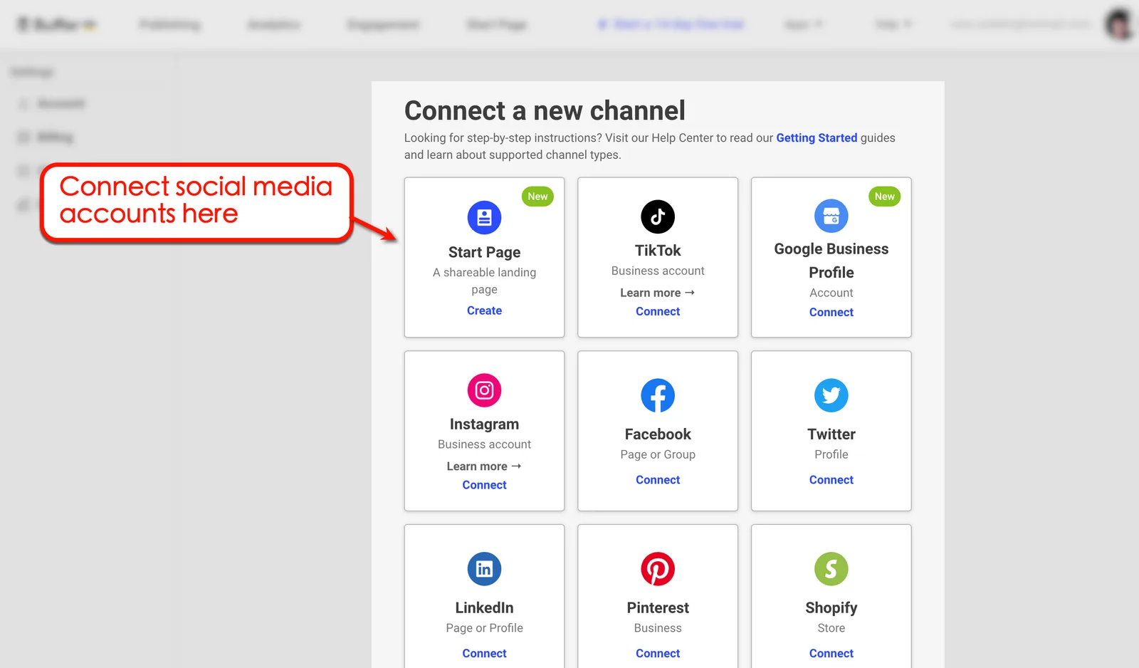 Buffer's option to connect to social media accounts