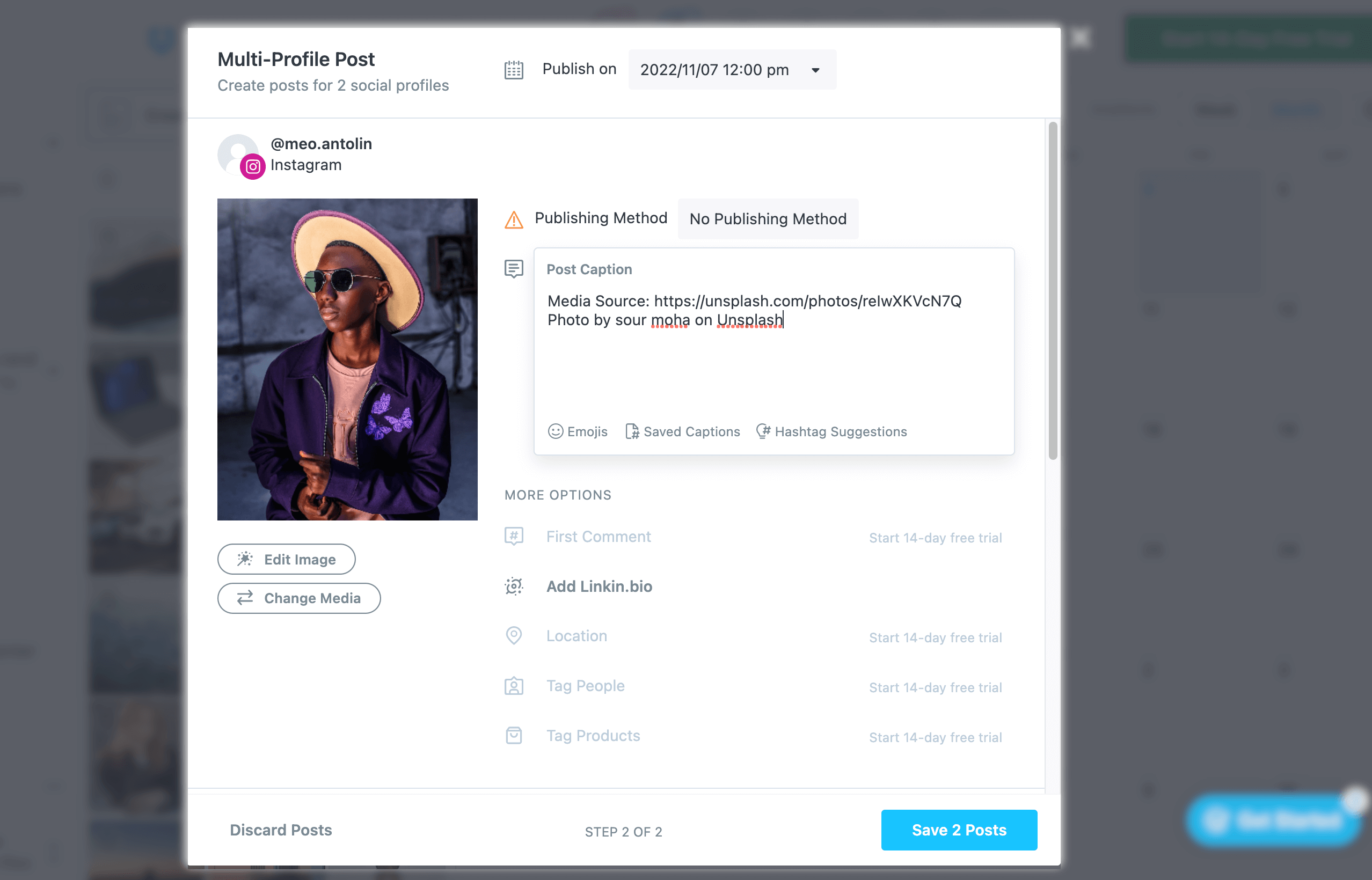 Later's option to post in multiple profile