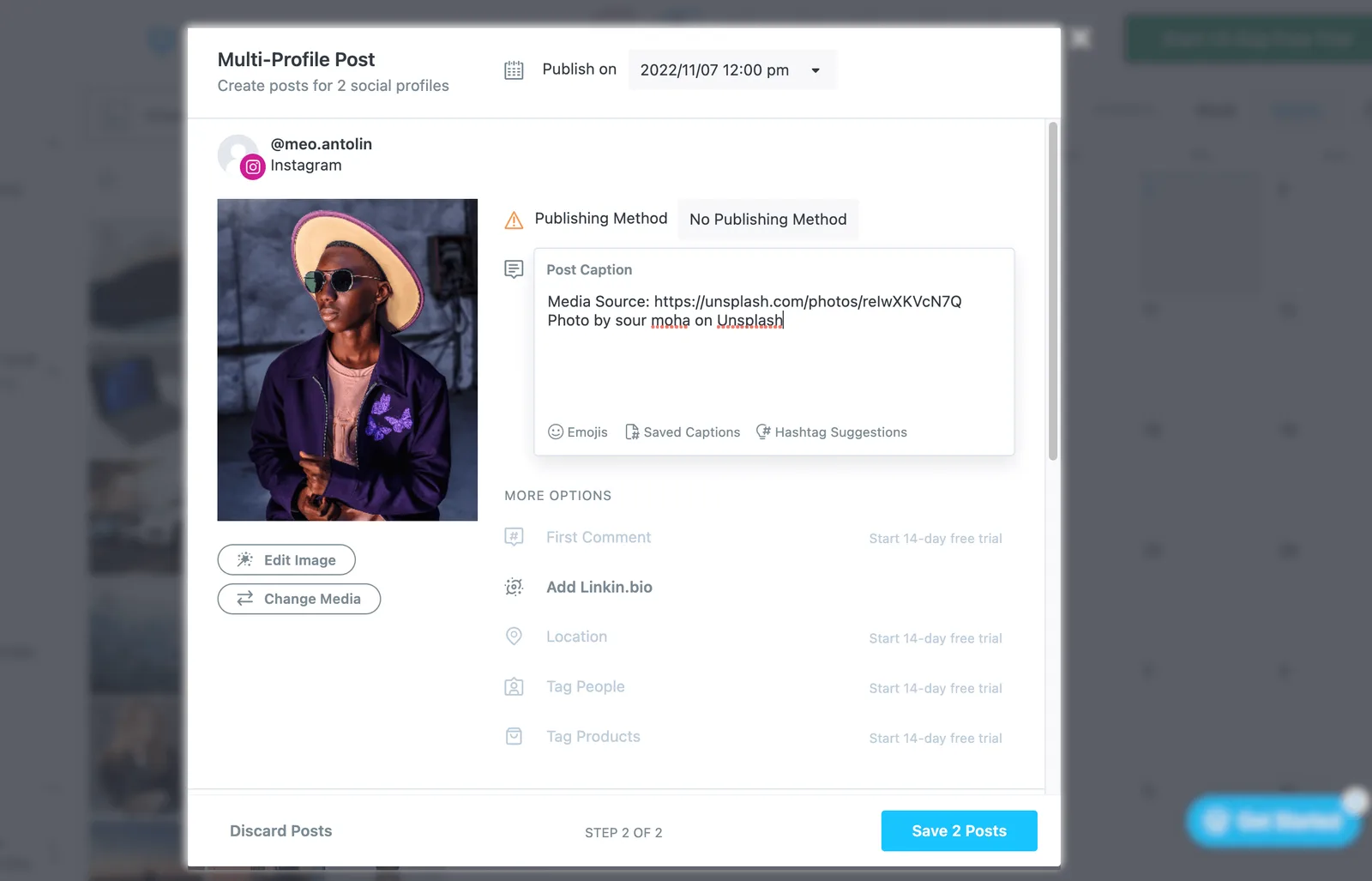 Later's option to post in multiple profile