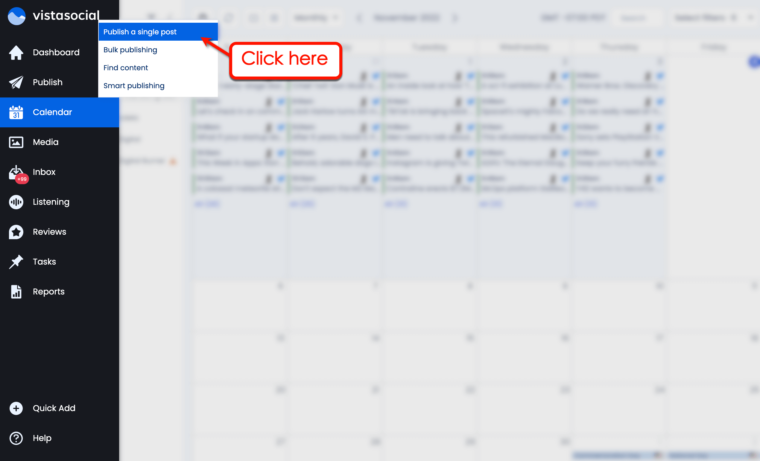 Vista Social's publish a single post tool