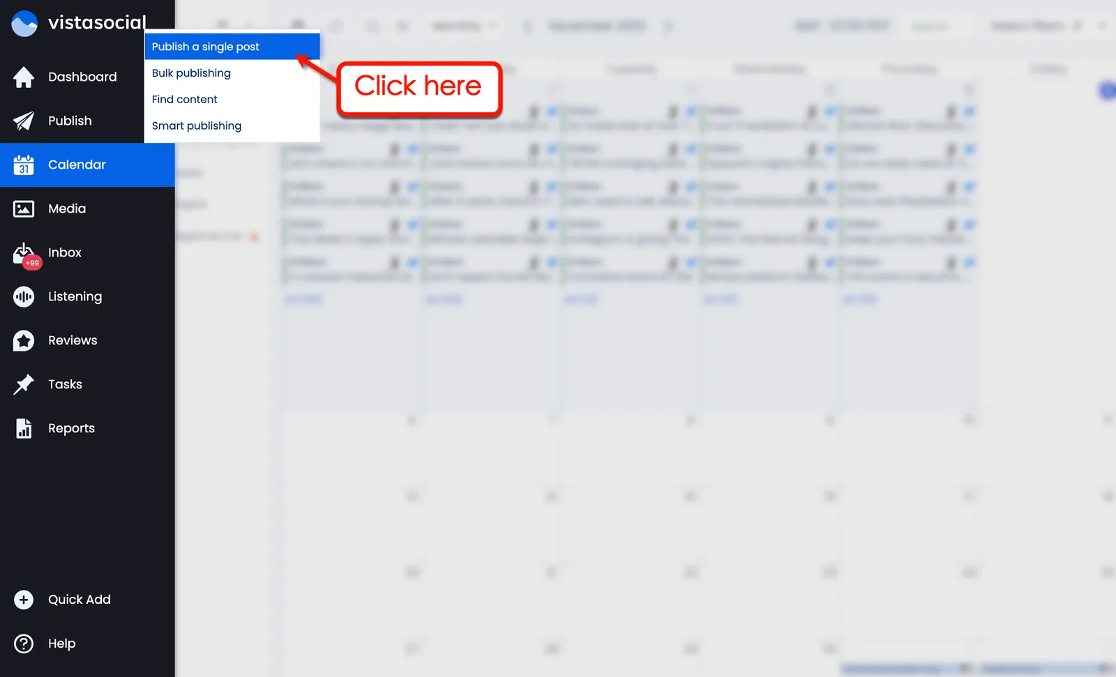 Vista Social's publish a single post tool